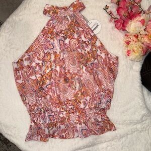 NWT Sweet Lemon Chic Paisley Halter Blouse - Pink and Orange Size Small